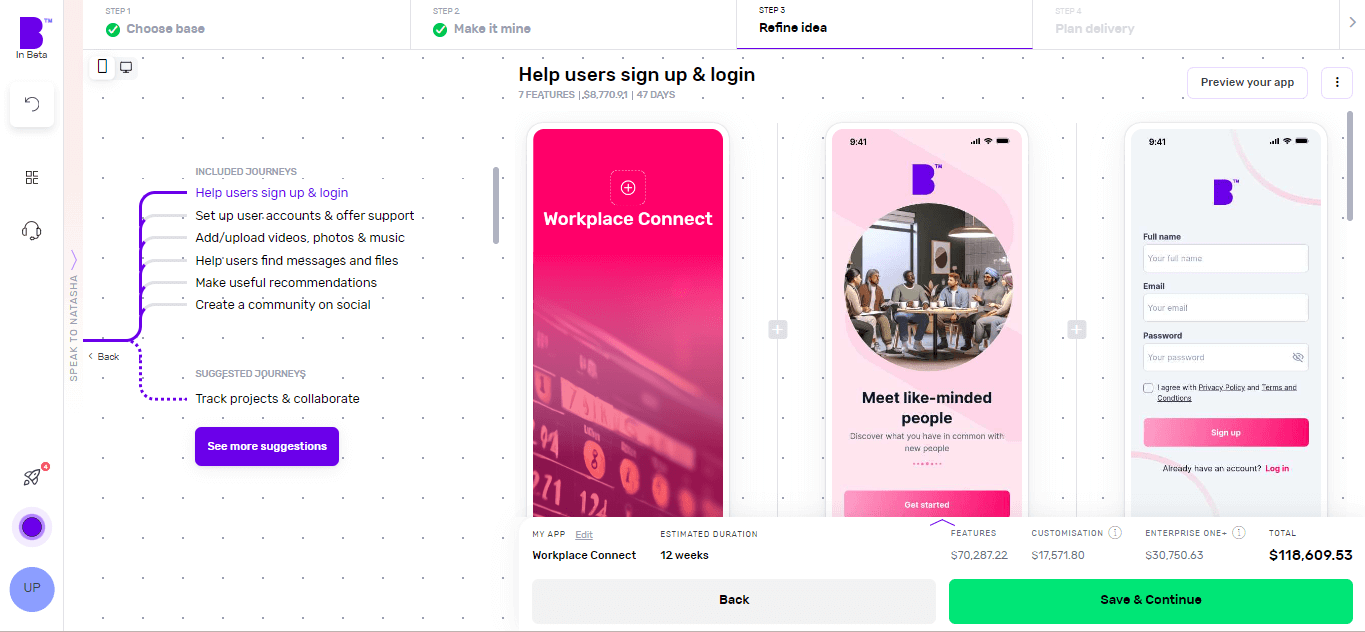 uilder Studio dashboard screen to customise app features which enables users to add or remove the needed features.