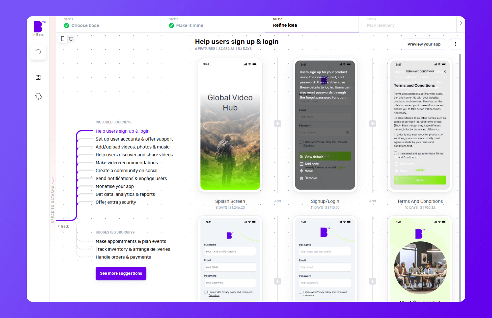 Builder Studio dashboard screen to customise app features which enables users to add or remove the needed features.