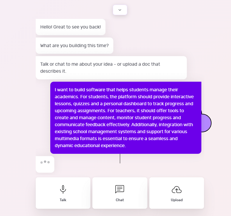 A screenshot of the Builder Studio dashboard highlights Natasha's chat screen where a user tries to build educational software for students.
